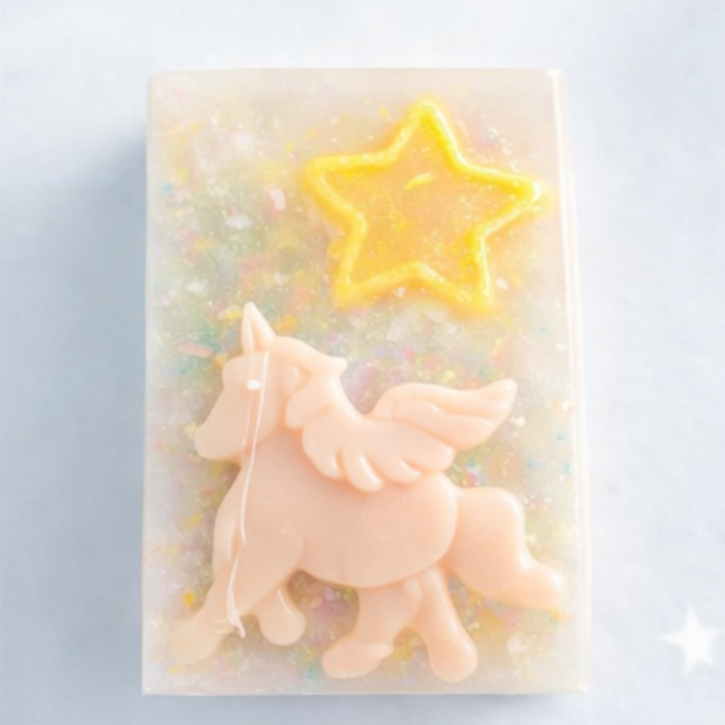 Unicorn Dreams Soap - cream base with peach unicorn and yellow star