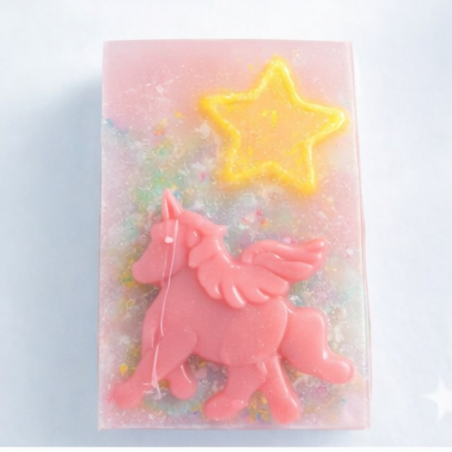 Unicorn Dreams Soap - pink base with pink unicorn and yellow star