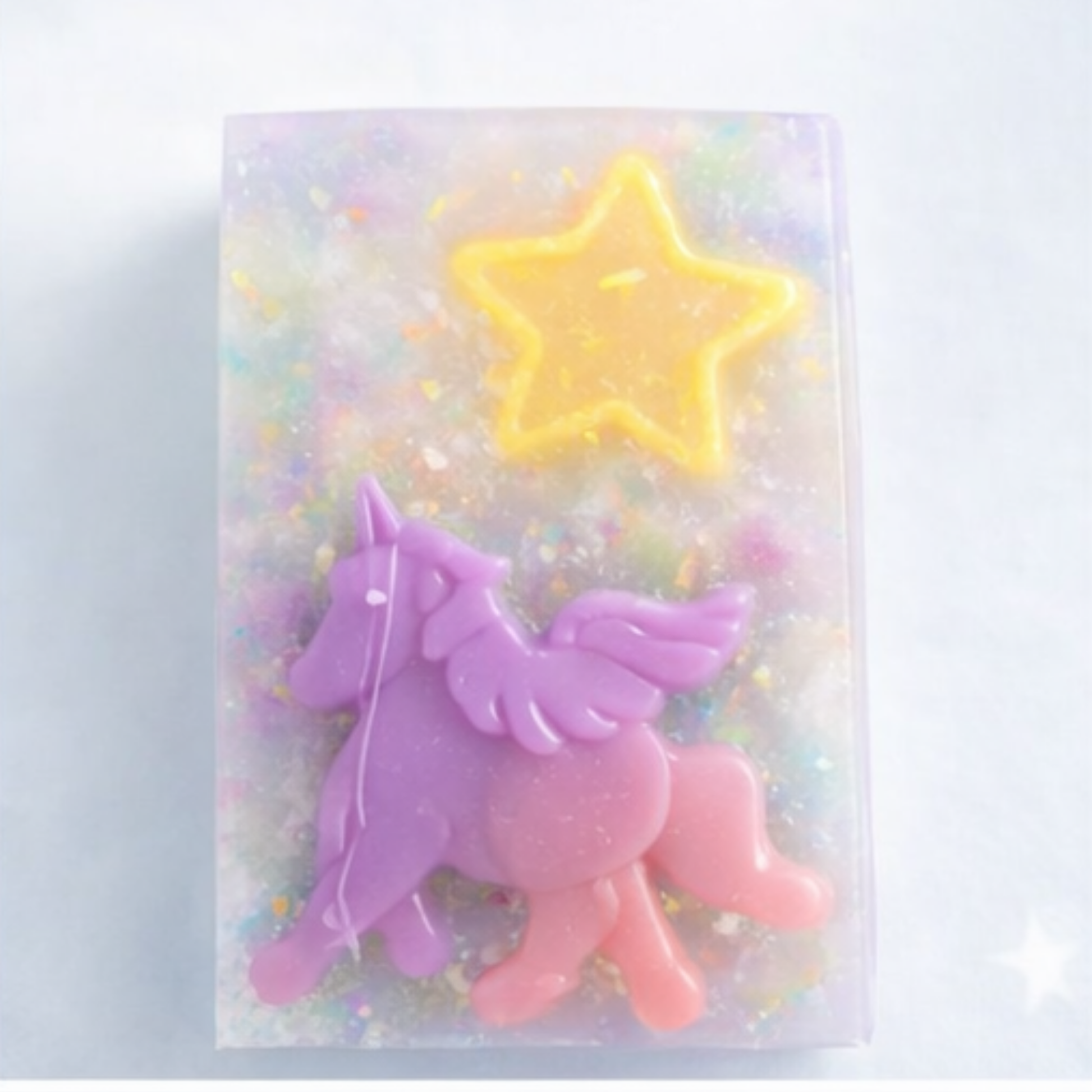 Unicorn Dreams Soap - iridescent base with purple and pink unicorn and yellow star