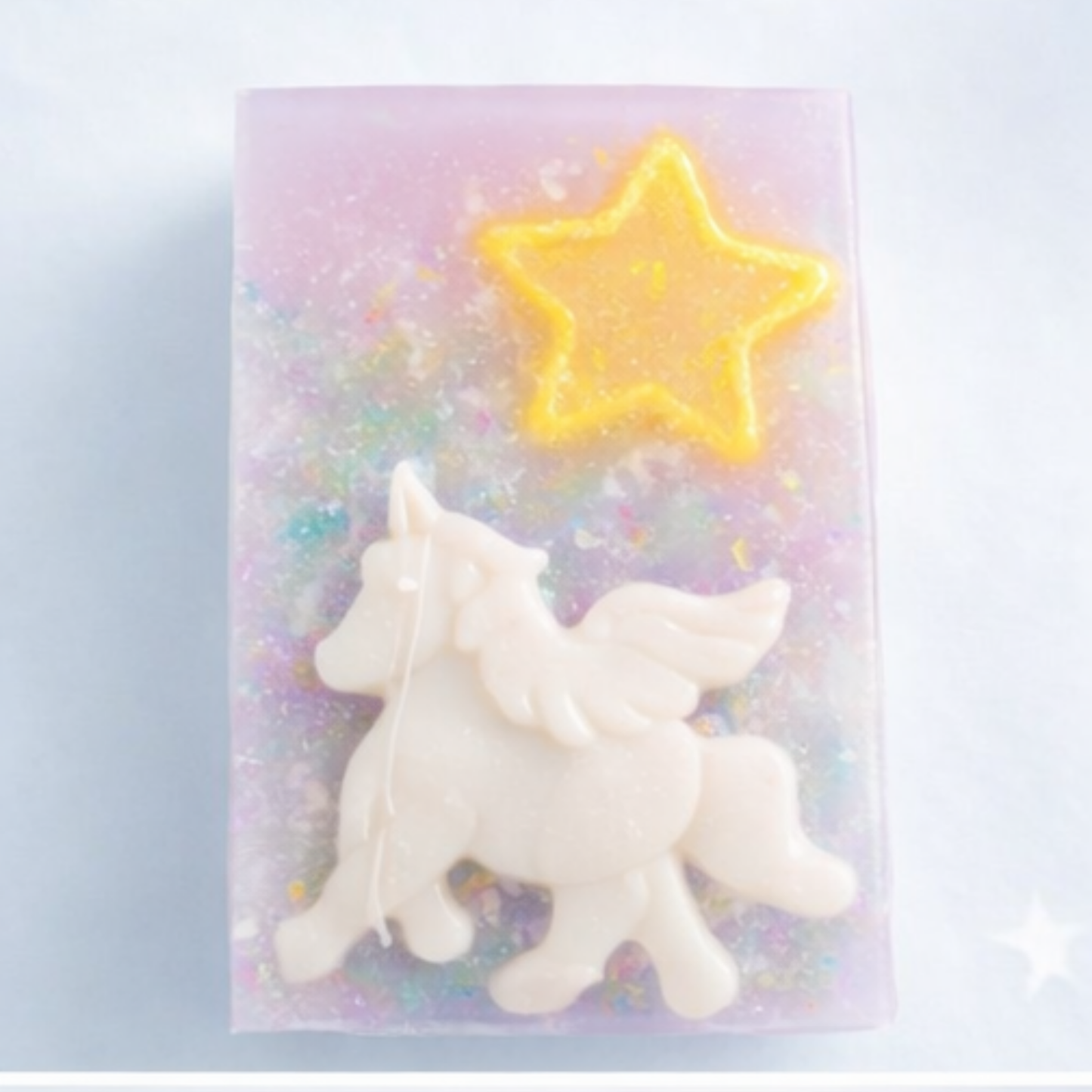Unicorn Dreams Soap - lavender base with white unicorn and yellow star