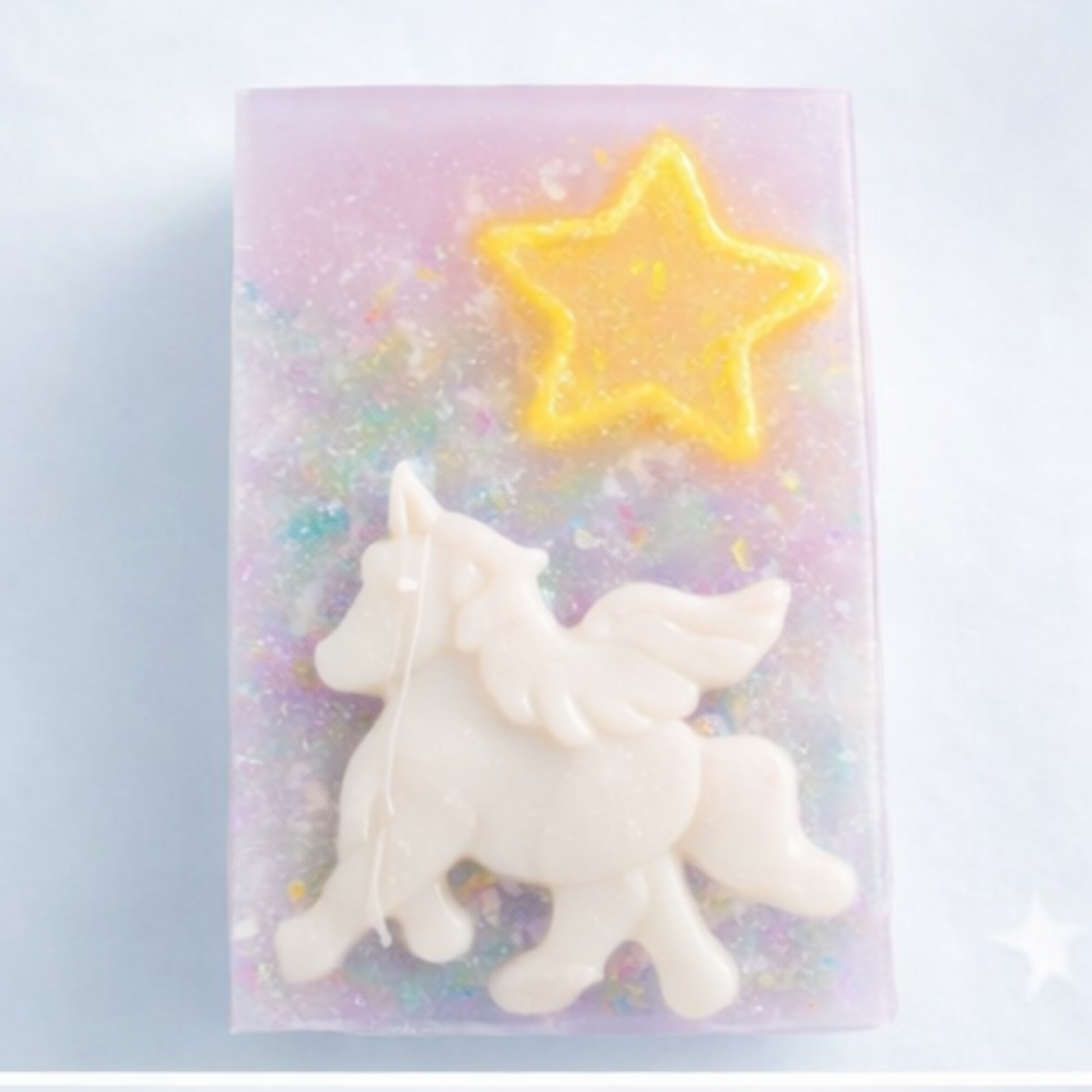 Unicorn Dreams Soap - lavender base with white unicorn and yellow star