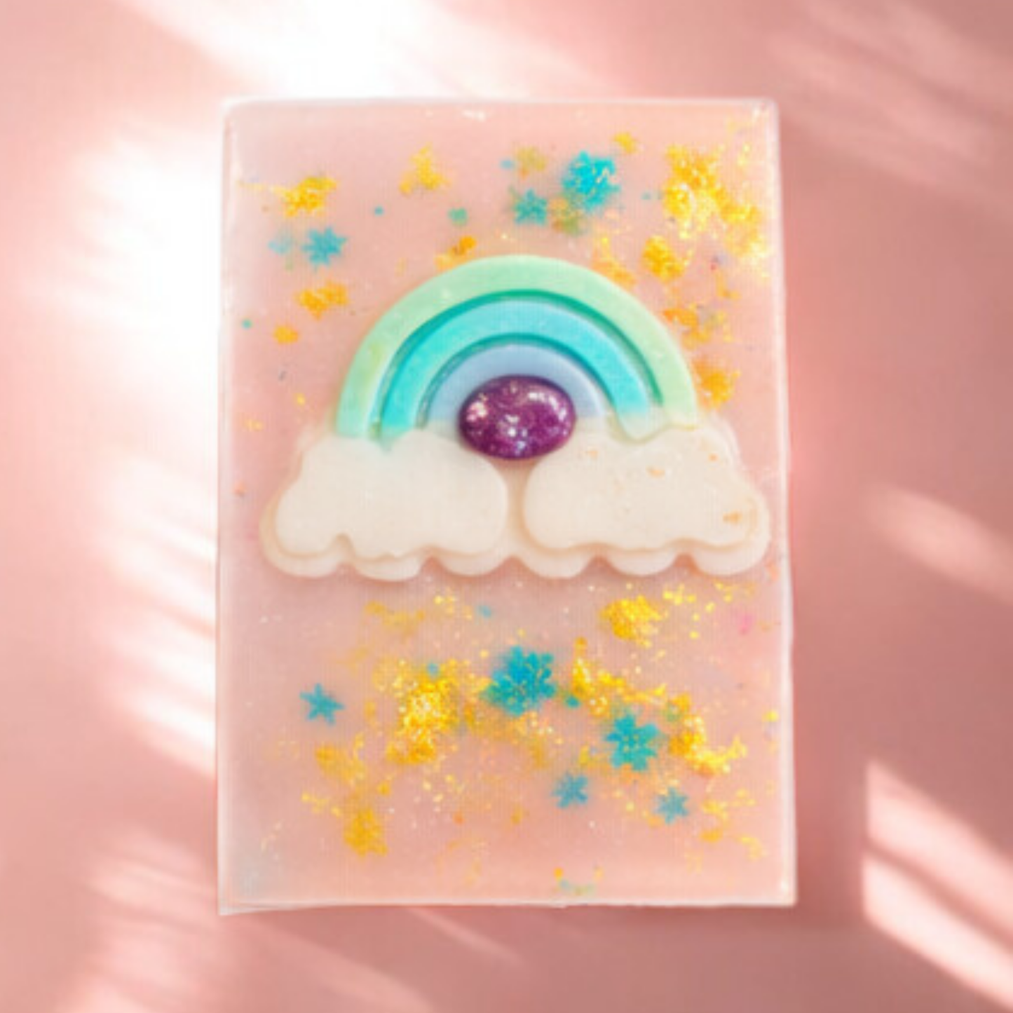 Over the Rainbow Soap - pink base with rainbow cloud and star glitter