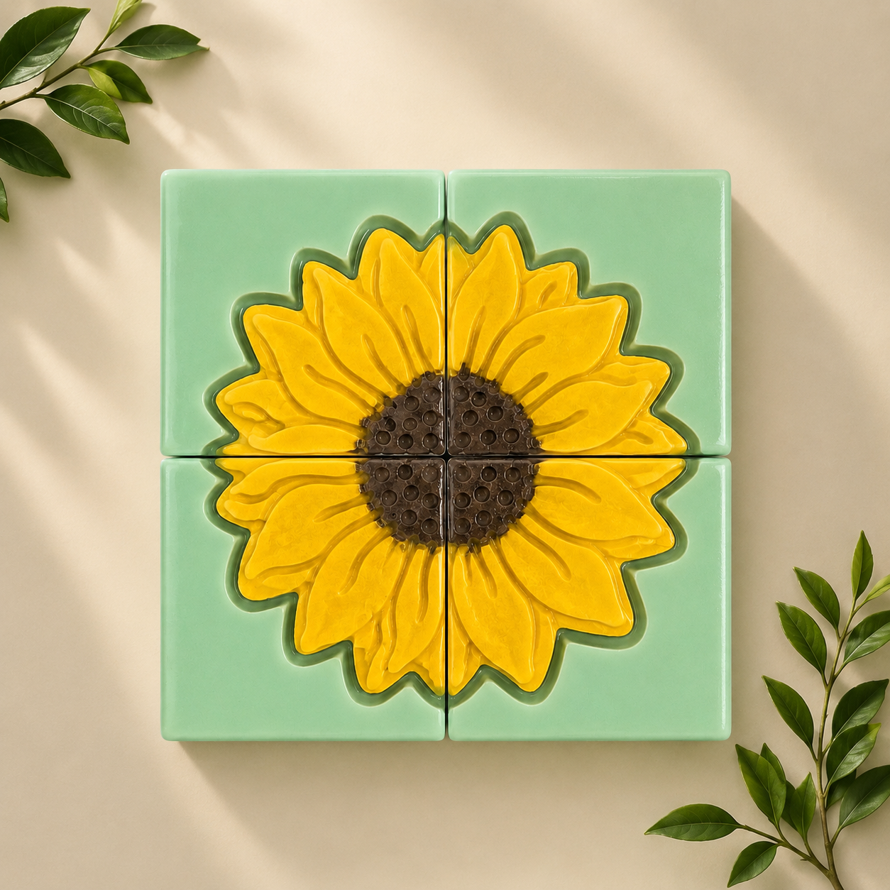 Sunlit White Tea & Thyme soap - green sunflower tile art