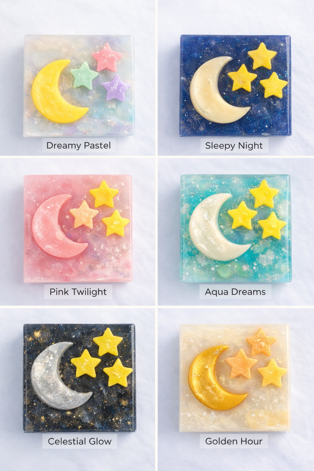 Wish Upon a Star Soap - all 6 color collections: Dreamy Pastel, Sleepy Night, Pink Twilight, Aqua Dreams, Celestial Glow, Golden Hour