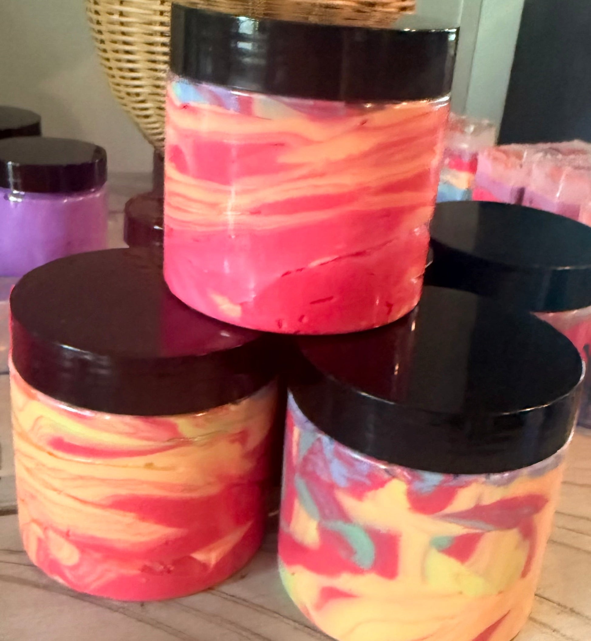 Pride Collection Body Butter - rainbow swirl jars close up