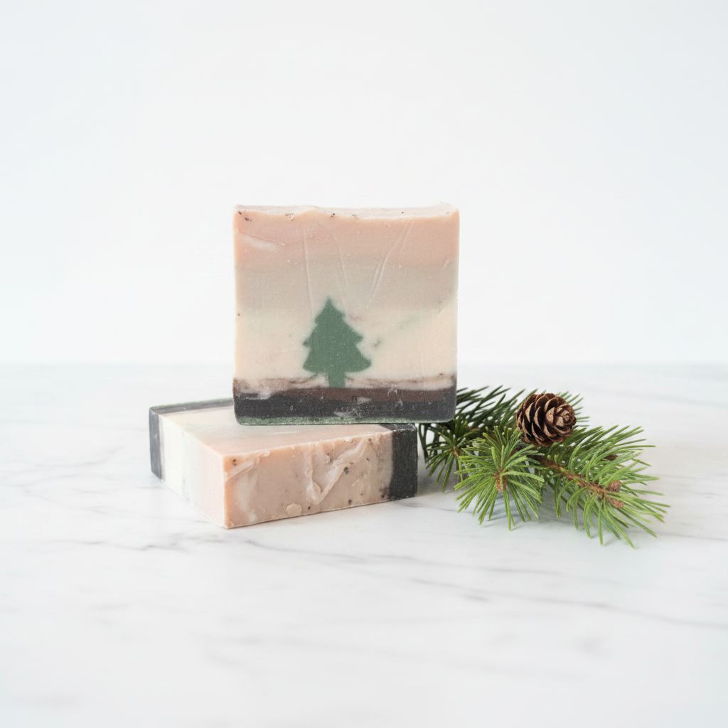 Mahogany Ember pine tree artisan soap bars - clean white background