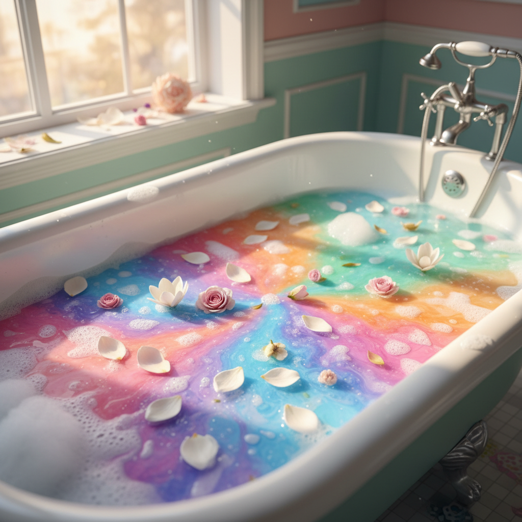Little Blooms Fizzy Bath - rainbow bath scene