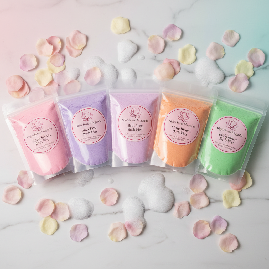 Little Blooms Fizzy Bath - rainbow flat lay